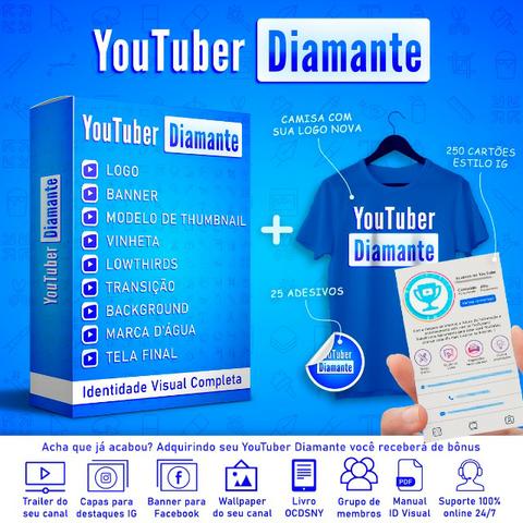 Youtuber Diamante | Identidade Visual Completa + Camisa, adesivos e cartões + 8 Bônus
