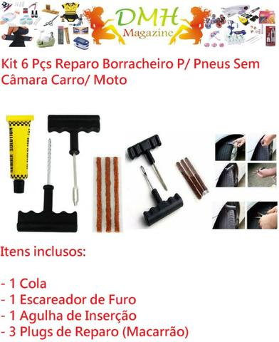 Kit 6 Pçs Reparo Borracheiro P/ Pneus Sem Câmara Carro/ Moto