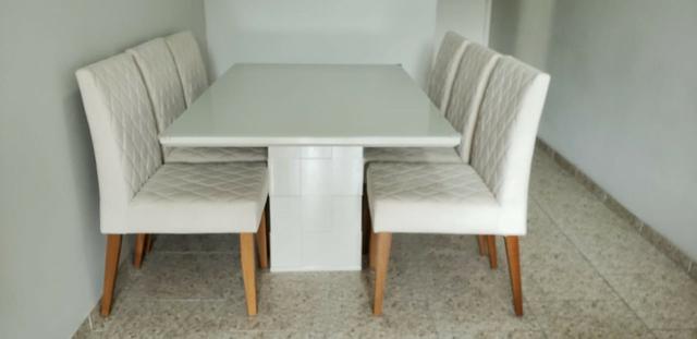 Mesa de Jantar 06 cadeiras Sofia Vidro Off White