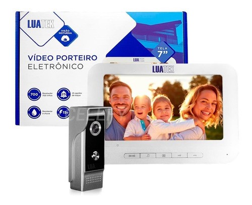 Vídeo Porteiro Eletrônico visão noturna 25 Toques 15V Tela de 7 Polegadas Luatek 