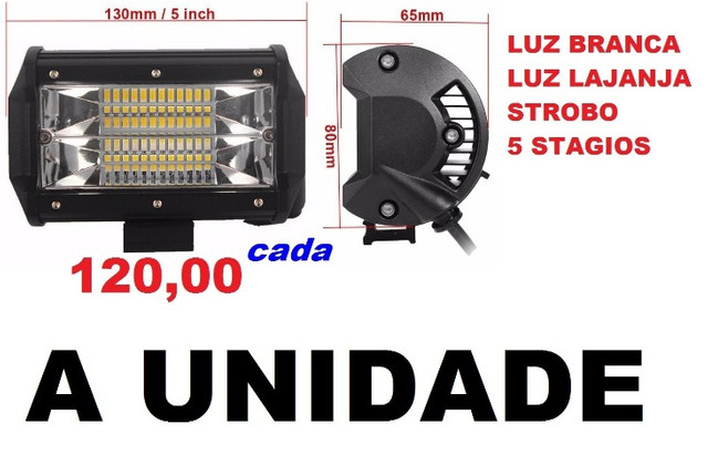 Farol De Milha Barra Led 13 cm 10 a 30v / 72w / Strobo 5 Funções Moto e Carro