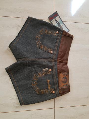 Short / Bermuda Jeans Com Detalhes Tipo Couro Jean Bela N38 - Foto 2