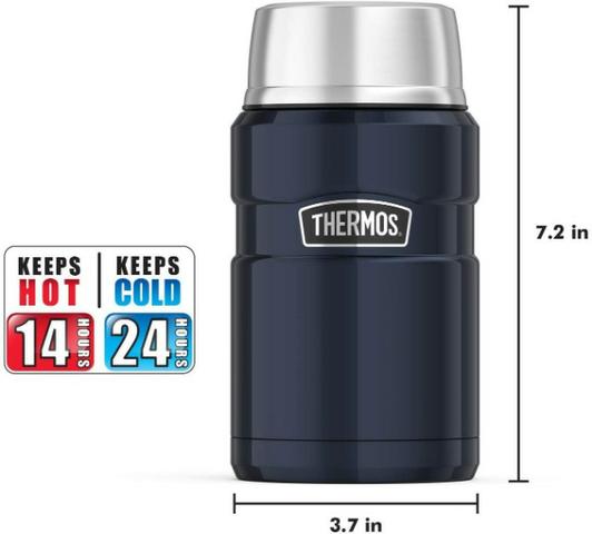 Marmita Térmica 710 ml Inox Thermos 14h Quente 24h Frio Azul - Foto 5