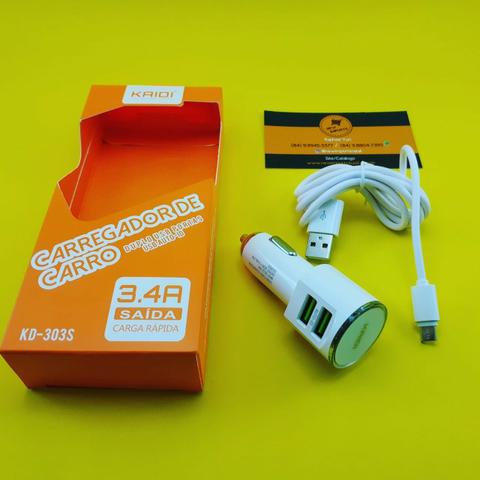 Carregador de Celular ( Veícular ) Kaidi 3.4A ( Micro usb - V8 ) Novo