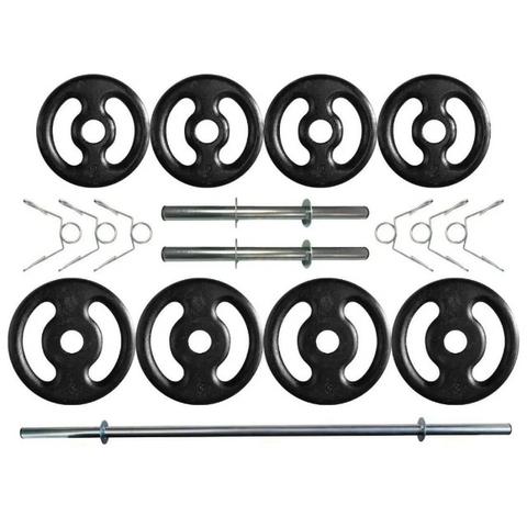 Kit Com 20 Kg De Anilhas Ferro Fundido + Barras De Supino E Halteres
