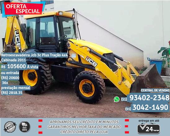 Amarelo Retroescavadeira Jcb 3C Plus Tração 4X4 Cabinada 2011 R$ 105666