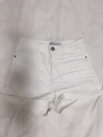 short cintura alta jeans branco