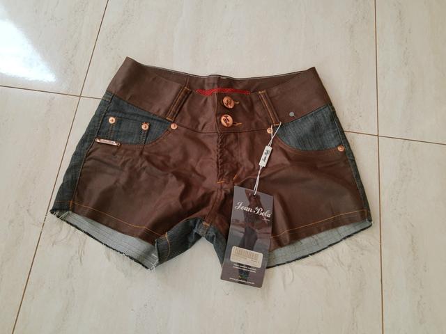 Short / Bermuda Jeans Com Detalhes Tipo Couro Jean Bela N38