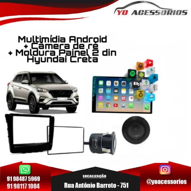 Kit Hyundai Creta Multimida Android + câmera de ré + moldura
