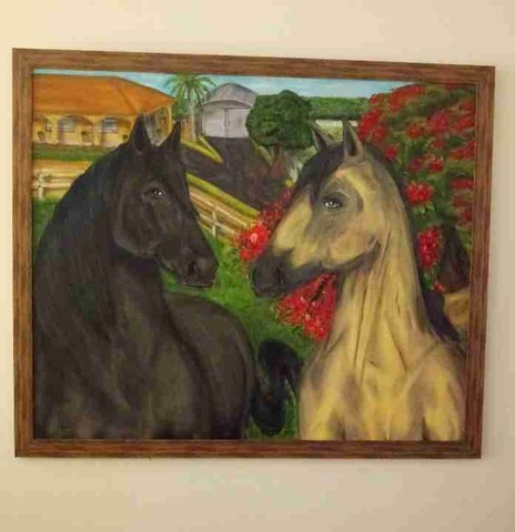 Quadro pintura cavalos sítio 