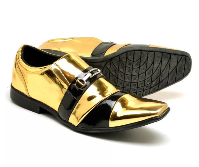 sapato social preto com dourado