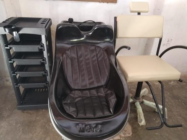 Kit novo completo de cabeleireiro lavatório cadeira e carrinho auxiliar - Foto 5