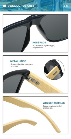 Óculos com armação de bambu UV 400