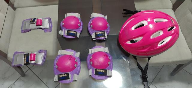 Kit Bike Infantil Rosa - Capacete + Cotoveleira + Joelheira + Munhequeira