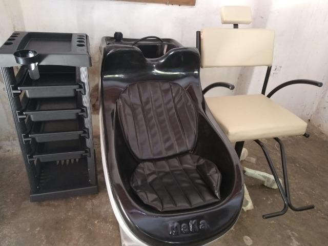 Kit novo completo de cabeleireiro lavatório cadeira e carrinho auxiliar - Foto 6