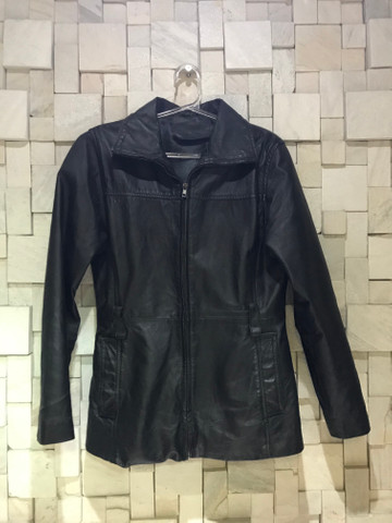jaqueta couro legitimo feminina preta