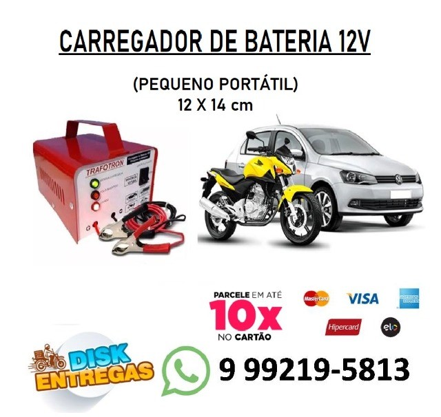 Carregador de Bateria de Carro e Moto (Portátil Pequeno) Carga Rápida e Lenta Cod:004