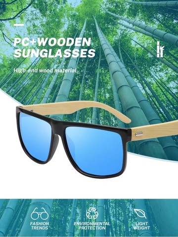 Óculos com armação de bambu UV 400