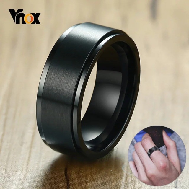 Anel masculino preto casual rotatório 21mm