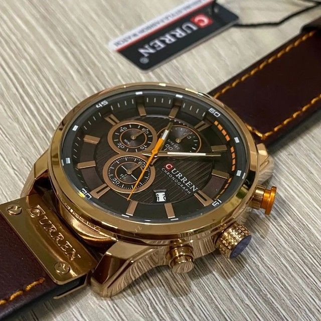 Curren Relógio Analógico Masculino Com Pulseira De Couro Rose Coffee