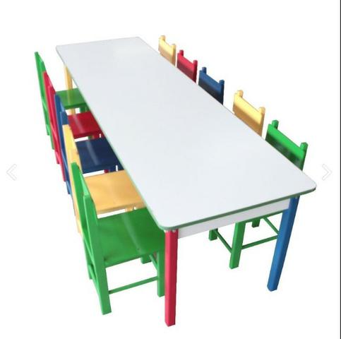 Mesa Infantil Colorida Refeitório Com 10 Cadeiras Carlu 5021