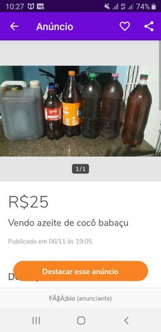 Vendo azeite de cocô babaçu original