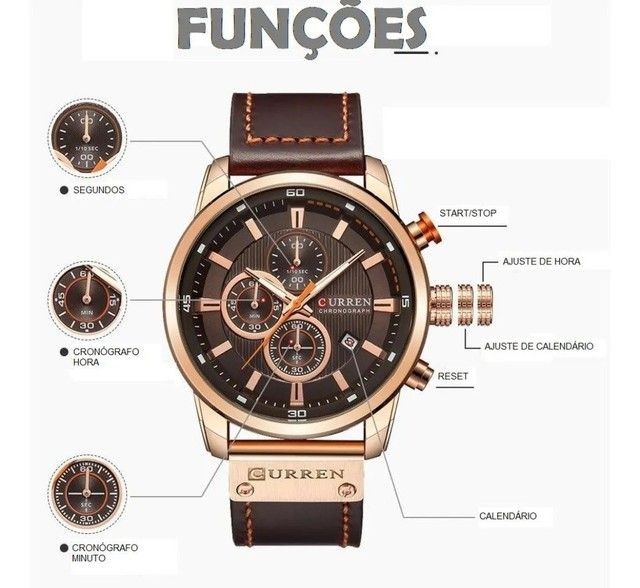 Curren Relógio Analógico Masculino Com Pulseira De Couro Rose Coffee - Foto 5