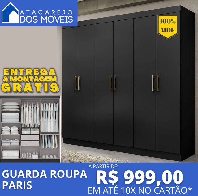 Guarda Roupa Preto MDF Casal Entrega e Monta Grátis