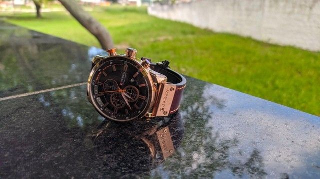 Curren Relógio Analógico Masculino Com Pulseira De Couro Rose Coffee - Foto 3