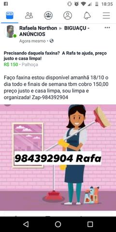 Faço Faxina 130 completa pra sábado e domingo disponível