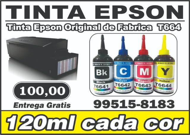 Tinta Epson T664 Kit c/ 4 cores, Black, Cyan, Magenta, Yellow 120ml cada cor