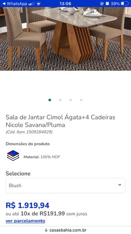 Vende-se essa Mesa, Sala de Jantar Cimol Ágata+4 Cadeiras Nicole Savana/Pluma - Foto 2
