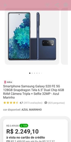 Smartphone Samsung Galaxy S20 FE 5G 128GB Azul