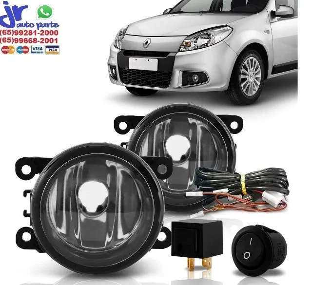 Kit Farol Milha Sandero 2011 2012 2013 2014 Auxiliar Neblina Sem Moldura