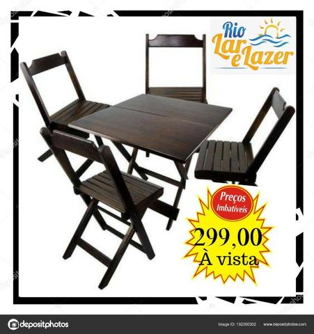 Conjunto de Mesa de Madeira Dobrável