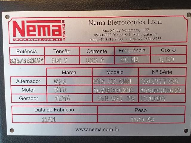 Vendo 3 Grupos Geradores MTU 625/502 KVA - ano 2011 tensão 380