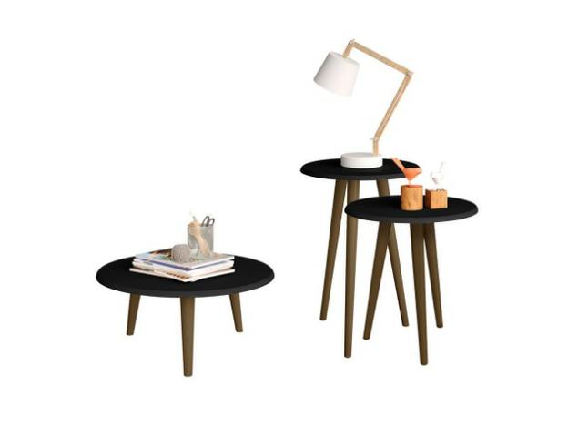 Conjunto Mesa De Centro E Mesas Laterais Preto - Bechara - Foto 2