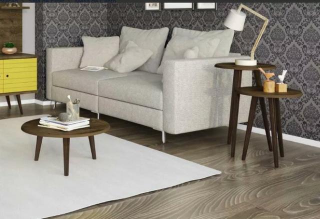 Conjunto Mesa De Centro E Mesas Laterais Madeira Rustica - Bechara