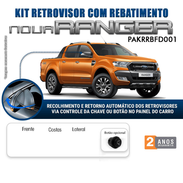 Kit Retrovisor Rebatimento Ford Nova Ranger Tragial 2012 à 2020