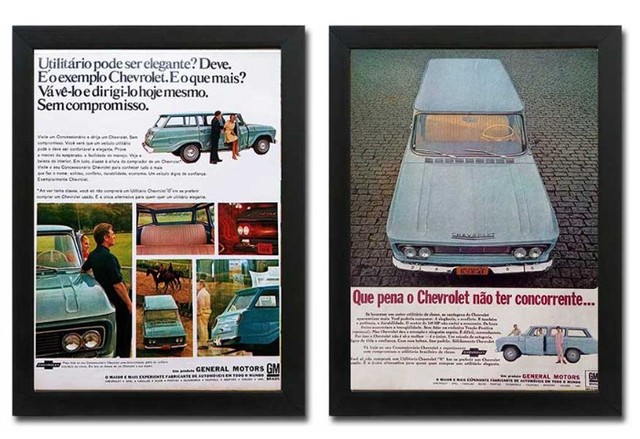 Chevrolet Veraneio - Kit com 2 quadros decorativos com propaganda original