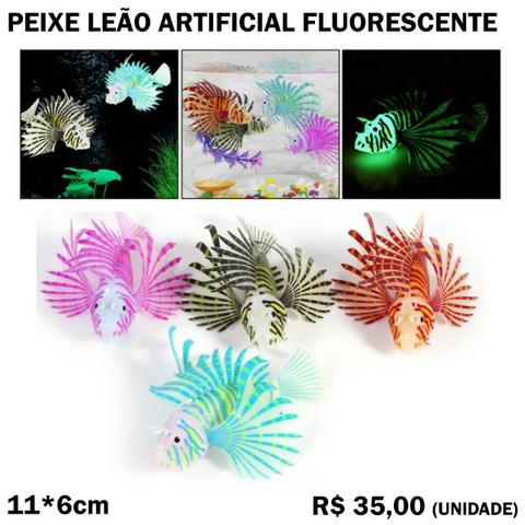 Peixe Leão Artificial de Silicone Fluorescente para Decoração de Aquário