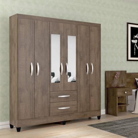 Guarda Roupa Casal com Espelho 6 Portas 2 Gavetas Real