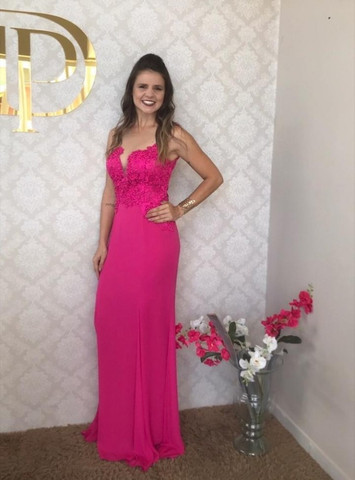 vestido longo de festa pink