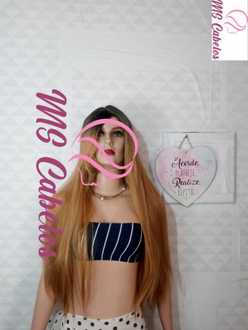 Peruca wig loiro ombre franjão 70 cm longa