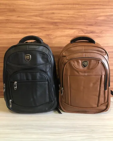 Bolsa Mochila de Couro Universitária Unissex Grande Reforçada