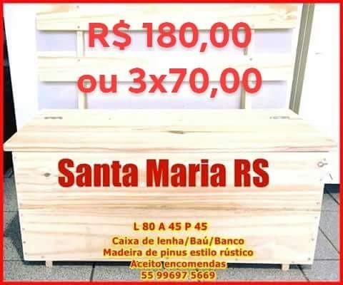 Caixa banco de lenha baú madeira