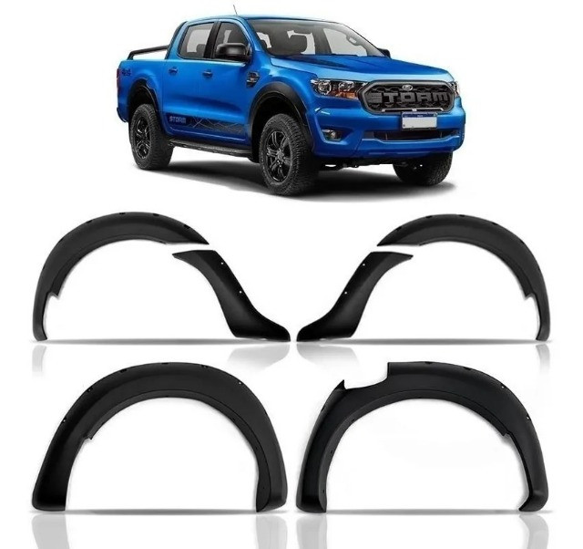 Alargador De Paralamas Dianteiro / Traseiro - Ford Ranger - Preto 6 Peças