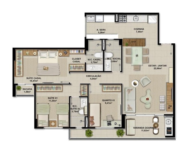 Apartamento com 3 quartos, 1 suíte, 1 vaga, à venda, 89 m² por R$ 590.000 - Cambeba - Fort - Foto 18