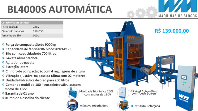 Maquina para fabricar blocos e artefatos de concreto