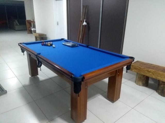 Mesa Madeira de Bilhar e Jantar | Mesa Imbuia | Tecido Azul | PSYO7158